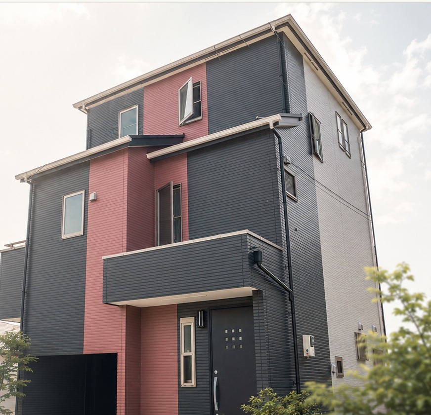 ツートンカラーに塗り分けられた住宅の外観
